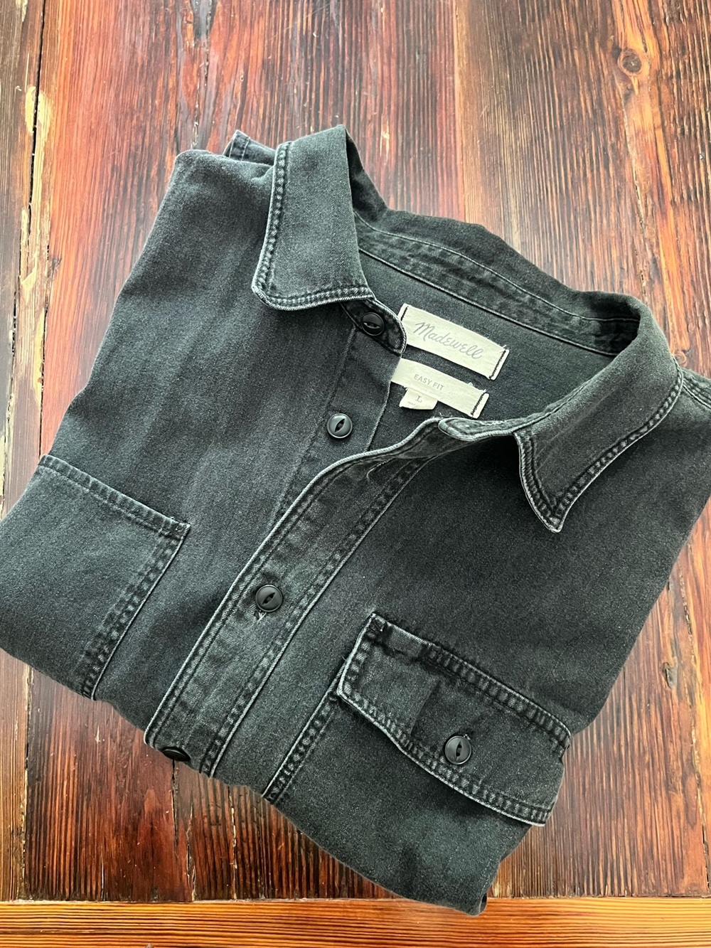Madewell Men's Black Denim Shirt, Size Large